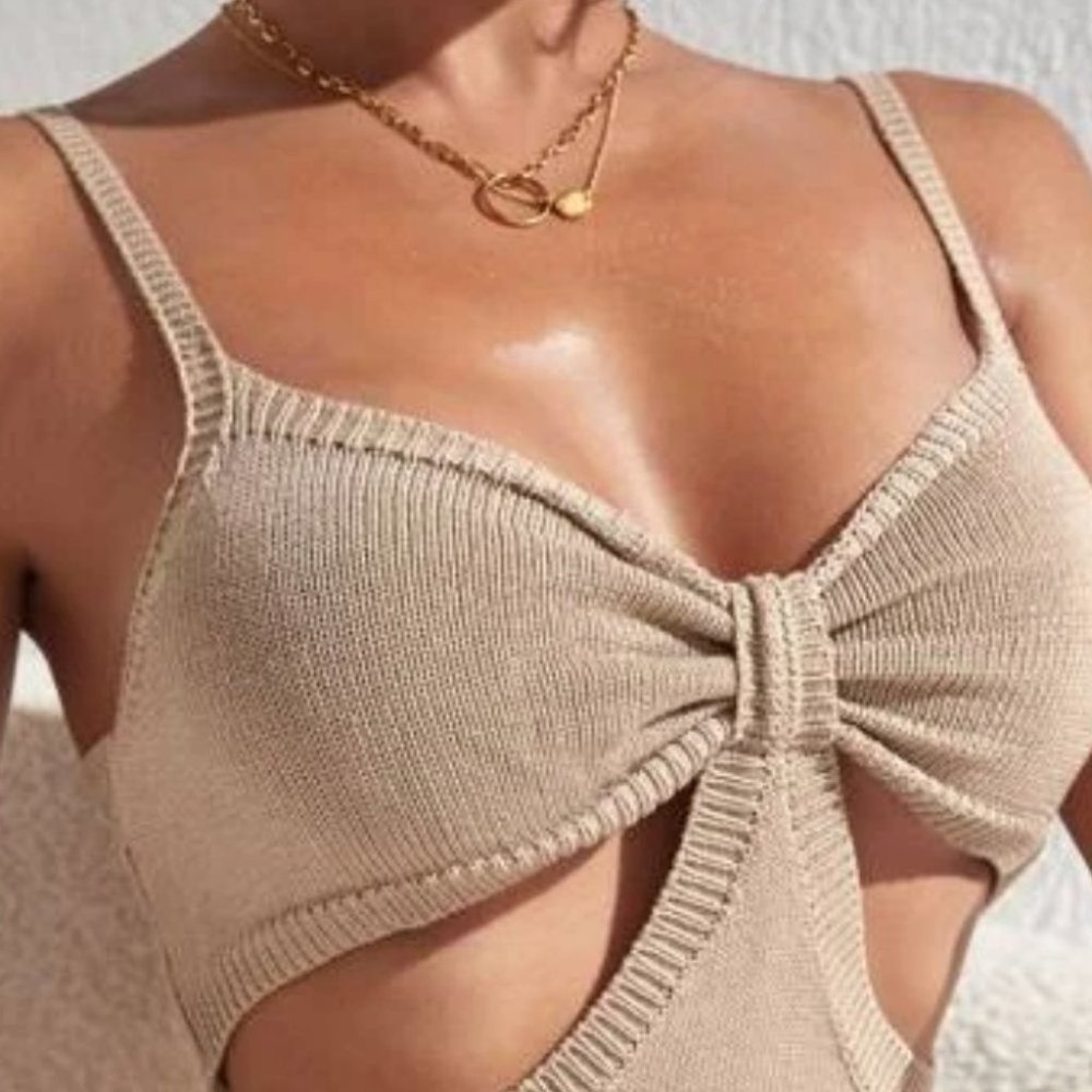 Cut Out Bodycon Mini Dress Tan - Picture 5 of 12